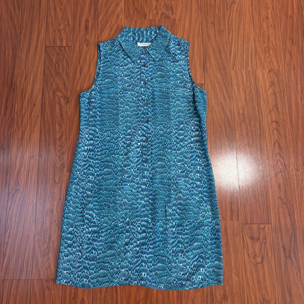 Equipment Silk Sleeveless Button Front Dress Blue Abstract Print Womens Small